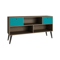 Manhattan Comfort 4AMC134 Uppsala TV Stand with  3 shelves in Oak and Aqua 